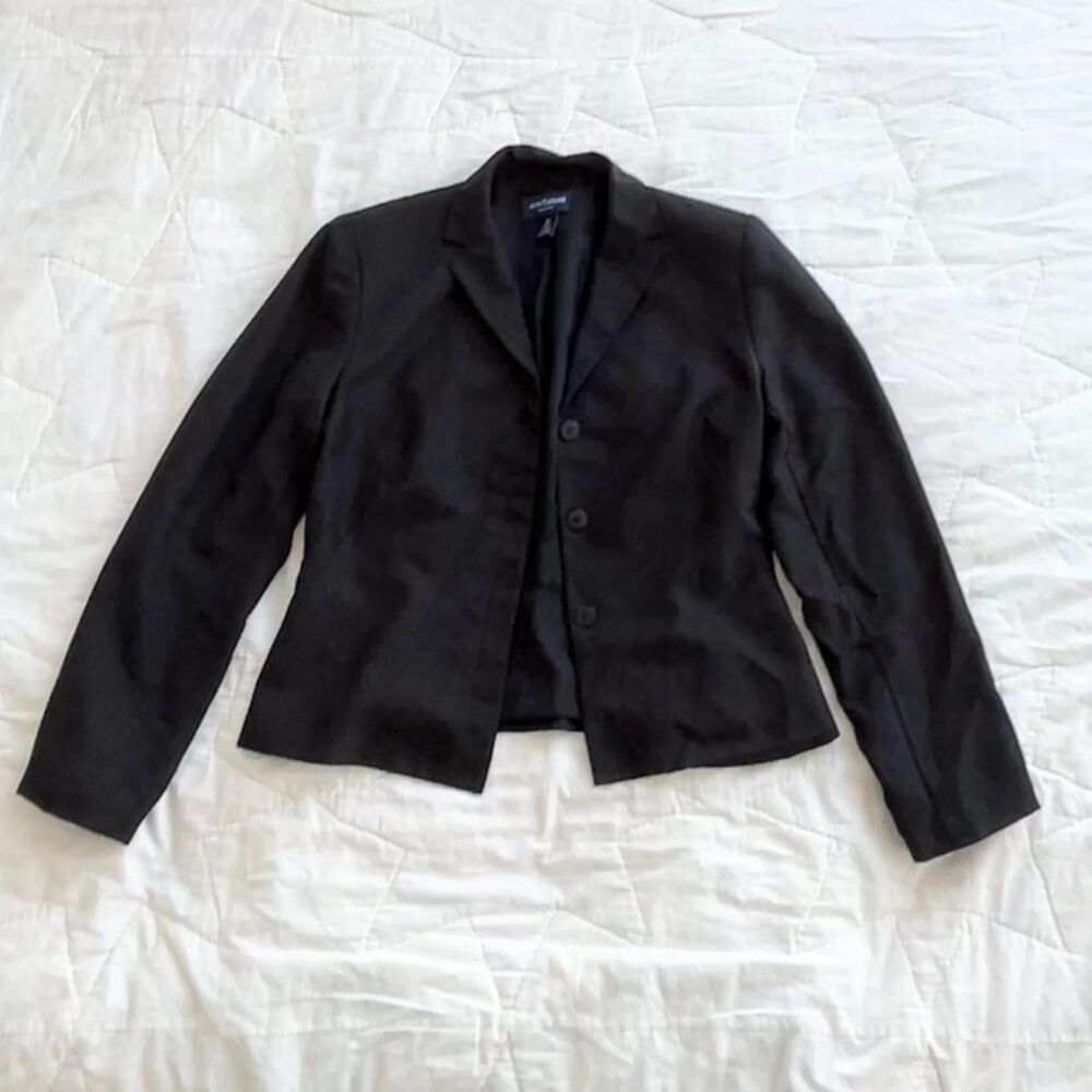 Minimal Vintage Silk Black Ann Taylor Blazer Jacket 2P 2 XS Womens